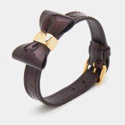 Pre Owned Louis Vuitton Red Leather Gold Tone Bow Bracelet