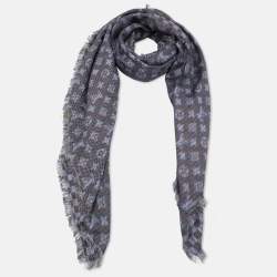 Pre Owned Louis Vuitton Black Logo Monogram Silk & Wool Pop Shawl