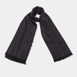 Louis Vuitton Black Wool & Silk Classique Monogram Shawl