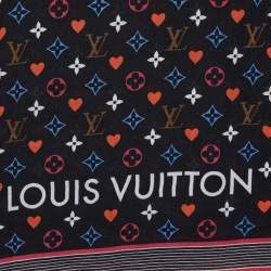 Pre Owned Louis Vuitton Black Game On Printed Wool Shawl