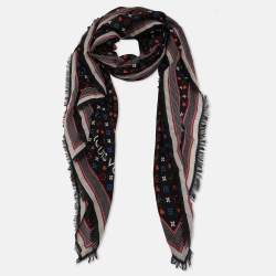 Pre Owned Louis Vuitton Black Game On Printed Wool Shawl