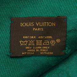 Pre Owned Louis Vuitton Green Silk & Wool Monogram Shawl 