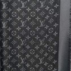 Pre Owned Louis Vuitton Black Silk & Wool Monogram Shine Shawl