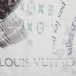 Pre Owned Louis Vuitton White/Grey Motorcycle Graffiti Print Silk Scarf