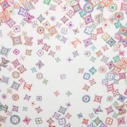 Pre Owned Louis Vuitton White Monogram Doodle Print Silk Scarf