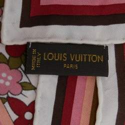 Pre Owned Louis Vuitton White/Maroon Floral Print Silk Olivia Scarf