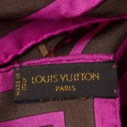 Pre Owned Louis Vuitton Brown/Fuchsia Monogram Polka Dot Print Silk Scarf