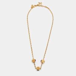 Louis Vuitton Gold Tone Crystal Gamble Station Necklace