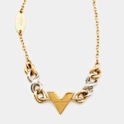 Pre Owned Louis Vuitton Essential V Gold & Silver Tone Logo Charm Bracelet