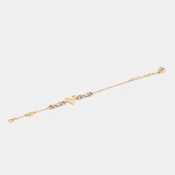 Pre Owned Louis Vuitton Essential V Gold & Silver Tone Logo Charm Bracelet