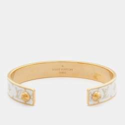 Pre Owned Louis Vuitton Wild LV Canvas Monogram Gold Tone Cuff Bracelet