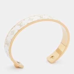 Pre Owned Louis Vuitton Wild LV Canvas Monogram Gold Tone Cuff Bracelet