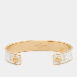 Pre Owned Louis Vuitton Wild LV Canvas Monogram Gold Tone Cuff Bracelet