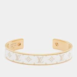 Pre Owned Louis Vuitton Wild LV Canvas Monogram Gold Tone Cuff Bracelet