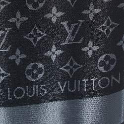 Pre Owned Louis Vuitton Black Silk & Wool Monogram Shine Shawl