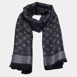 Pre Owned Louis Vuitton Black Silk & Wool Monogram Shine Shawl