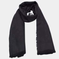 Pre Owned Louis Vuitton Black Silk & Wool Classique Monogram Shawl