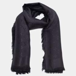 Pre Owned Louis Vuitton Black Silk & Wool Classique Monogram Shawl
