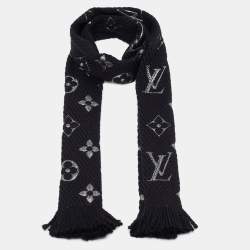 Pre Owned Louis Vuitton Black Wool Logomania Shine Scarf