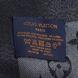 Pre Owned Louis Vuitton Black Silk & Wool Monogram Shine Shawl