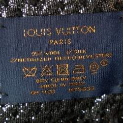 Pre Owned Louis Vuitton Black Wool & Silk Logomania Shine Scarf