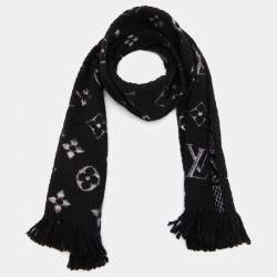 Pre Owned Louis Vuitton Black Wool & Silk Logomania Shine Scarf