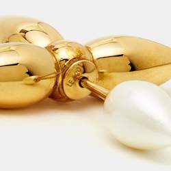 Louis Vuitton Louisette Faux Pearl Gold Tone Earrings 