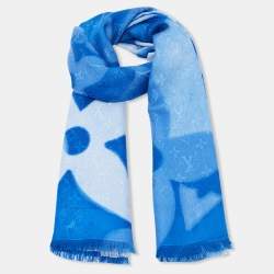 Pre Owned Louis Vuitton Blue X-Ray Chale Monogram Silk & Wool Shawl