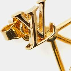 Pre Owned Louis Vuitton Loulougram Crystals Gold Tone Earrings