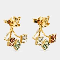 Pre Owned Louis Vuitton Loulougram Crystals Gold Tone Earrings