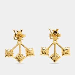 Pre Owned Louis Vuitton Loulougram Crystals Gold Tone Earrings