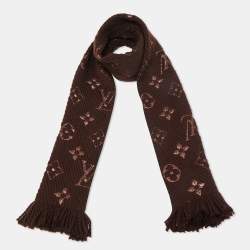 Pre Owned Louis Vuitton Brown Logomania Wool Shine Scarf