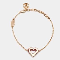 Pre Owned Louis Heart Embellished Crystals Gold Tone Bracelet 