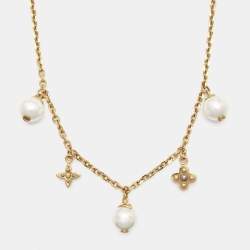 Pre Owned Louis Vuitton Faux Pearl Two Tone Necklace