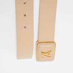 Pre Owned Louis Vuitton Beige Leather LV Logo Belt 85CM