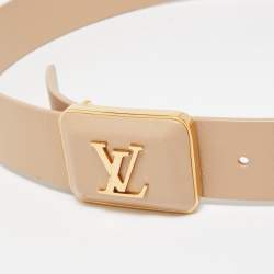 Pre Owned Louis Vuitton Beige Leather LV Logo Belt 85CM