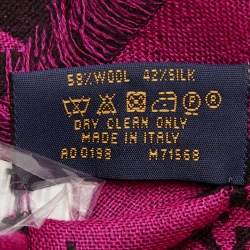 Pre Owned Louis Vuitton Black & Pink So Monogram Wool & Silk  Scarf