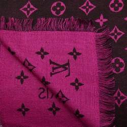 Pre Owned Louis Vuitton Black & Pink So Monogram Wool & Silk  Scarf