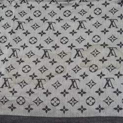 Pre Owned Louis Vuitton Black Monogram Denim Wool & Silk Shawl