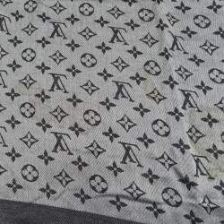 Pre Owned Louis Vuitton Black Monogram Denim Wool & Silk Shawl