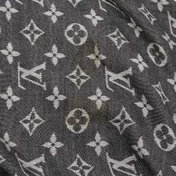 Pre Owned Louis Vuitton Black Monogram Denim Wool & Silk Shawl