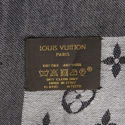 Pre Owned Louis Vuitton Black Monogram Denim Wool & Silk Shawl