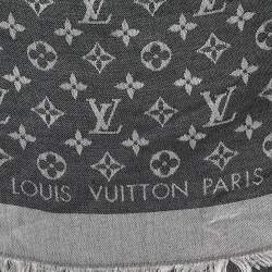 Pre Owned Louis Vuitton Black Monogram Denim Wool & Silk Shawl