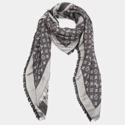 Pre Owned Louis Vuitton Black Monogram Denim Wool & Silk Shawl