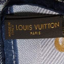 Pre Owned Louis Vuitton Navy Blue Monogram Denim Printed Silk Square Scarf