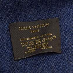 Pre Owned Louis Vuitton Navy Blue Monogram Gradient Cashmere & Wool Scarf
