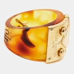 Pre Owned Louis Vuitton Lock Me Tortoise Brown Resin Ring Size 56
