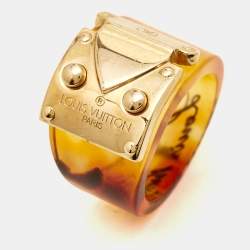 Pre Owned Louis Vuitton Lock Me Tortoise Brown Resin Ring Size 56