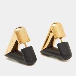 Pre Owned Louis Vuitton V Motif Gold Tone Black Resin Magnetic Earrings