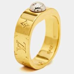 Pre Owned Louis Vuitton Nanogram Two Tone Band Ring Size 50.5